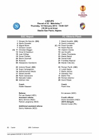 sestavy - play-off Evropské ligy - SSC Napoli - FC Viktoria Plzeň 0:3 - 14.02.2013 - Stadio Diego Armando Maradona, Neapol, Italy