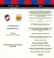 menu (lunch menu) - skupina Ligy mistrů - FC Viktoria Plzeň - Manchester City FC 0:3 - 17.09.2013 - Doosan Aréna, Plzeň, Czech Republic