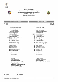 zpráva - skupina Evropské ligy - FC Viktoria Plzeň - SK Rapid Wien 1:2 - 05.11.2015 - Doosan Aréna, Plzeň, Czech Republic