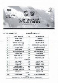 sestavy - ČR - ostatní - ligový zápas o titul - FC Viktoria Plzeň - Baník Ostrava 2:0 - 30.04.2016 - Doosan Aréna, Plzeň, Czech Republic