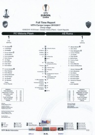 zpráva - skupina Evropské ligy - FC Viktoria Plzeň - AS Roma 1:1 - 15.09.2016 - Doosan Aréna, Plzeň, Czech Republic