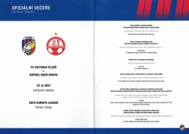menu (dinner menu) - skupina Evropské ligy - FC Viktoria Plzeň - Hapoel Be'er Sheva 3:1 - 28.09.2017 - Doosan Aréna, Plzeň, Czech Republic