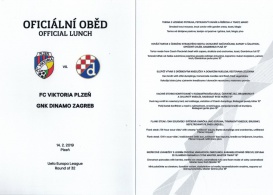 menu (lunch menu) - play-off Evropské ligy - FC Viktoria Plzeň - Dinamo Záhřeb 2:1 - 14.02.2019 - Doosan Aréna, Plzeň, Czech Republic