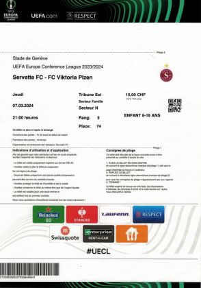 vstupenka - play-off Koferenční ligy - Servette FC - FC Viktoria Plzeň 0:0 - 07.03.2024 - Stade de Genève, Geneva, Switzerland