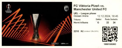vstupenka - skupina Evropské ligy - FC Viktoria Plzeň - Manchester United FC 1:2 - 12.12.2024 - Doosan Aréna, Plzeň, Czech Republic