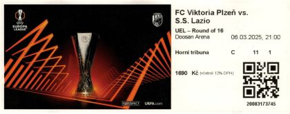 vstupenka - play-off Evropské ligy - FC Viktoria Plzeň - SS Lazio 1:2 - 06.03.2025 - Doosan Aréna, Plzeň, Czech Republic